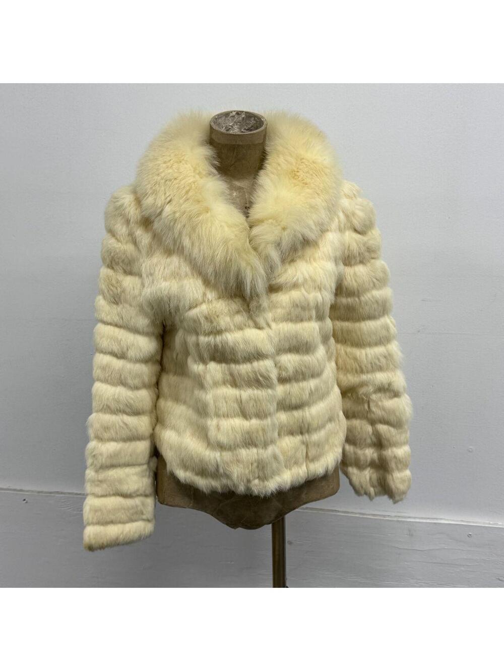 Vintage Cream White Rabbit & Fox Fur Jacket